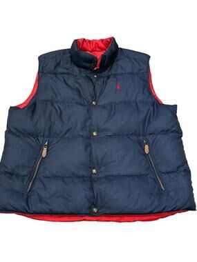 Polo Ralph Lauren Reversible Down Puffer Vest Men’s XL Snap Up Red & Navy Blue